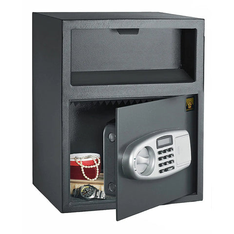 Drop Safe For Cash Drops With Digital Keypad And Two Manual Override Keys Wall Or Floor Mounted Electronic Safe Deposit Box