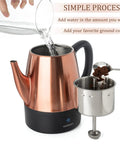 4 Cup Electric Percolator Coffee Pot With Keep Warm Function In Copper And Stainless Steel, removable basket shown