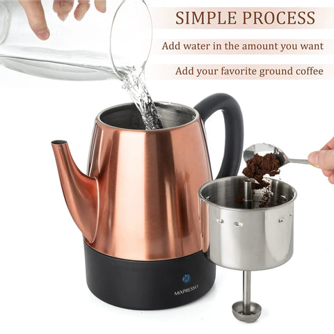 4 Cup Electric Percolator Coffee Pot With Keep Warm Function In Copper And  Stainless Steel, Classic Percolator With Removable Basket For Home Or 