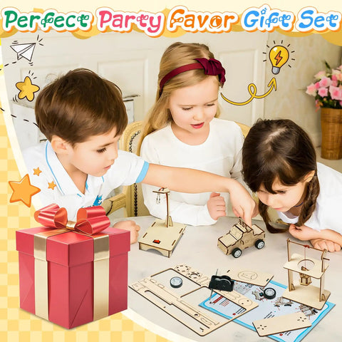 Children playing with Treasure Box STEM Kits For Kids 24 Pack Party Favors Toys With Four Designs Build And Create Activities.