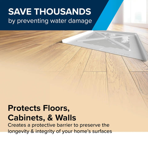 Dishwasher Drain Pan With Front Opening For Quick Leak Detection, Heavy Duty Polymer Floor Protector on wooden floor