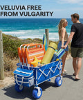 All Terrain Beach Wagon With Big 9 Inch Balloon Wheels For Sand And Grass 400 Lb Heavy Duty Collapsible Cart With gear at beach.