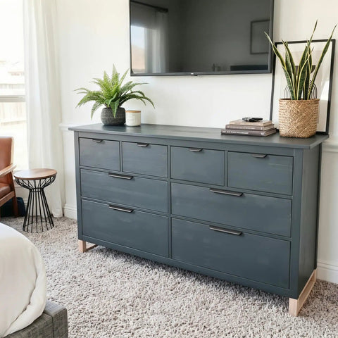Modern dresser with black 25 pack 5 inch hole center cabinet handles and 6 inch edge pulls in bedroom setting.