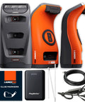 Launch Pro Circle B Edition Golf Launch Monitor Bundle With Tour Level Accuracy For Indoor And Outdoor Use Includes PlayBetter Portable Charger USB Cables Club Marker Pack And More showing monitor, charger, cables