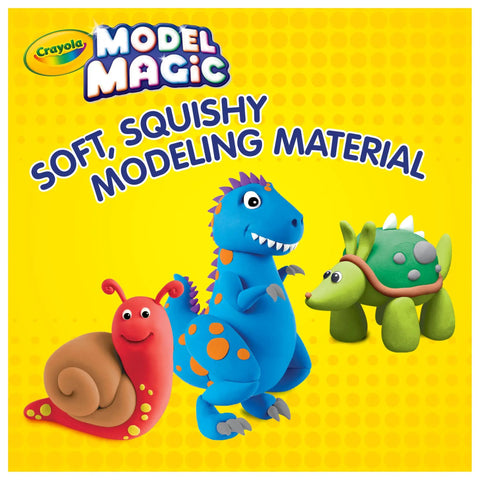 Colorful clay animals made with Crayola Model Magic on a yellow background