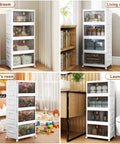 Four Tier Storage Bins With Lids On Wheels, 23QT Each, Stackable Closet Organizers in different room settings
