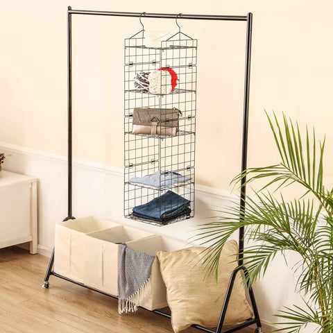 Adjustable 5 Shelf Metal Wire Hanging Closet Organizer For Wardrobe Storage Perfect For Clothes Shoes Bags Belts And Hats