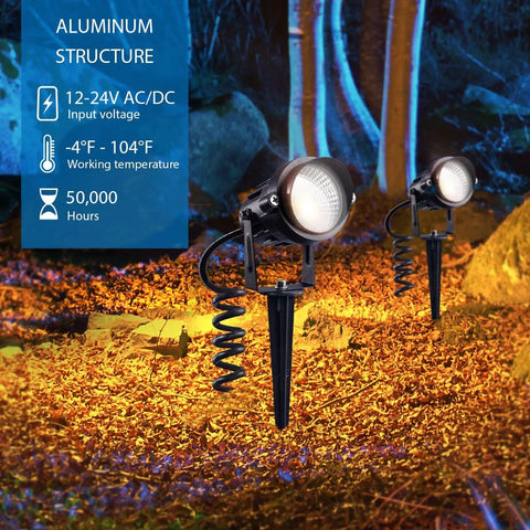 Ultra Bright 12W LED Landscape Lights Low Voltage 12V Waterproof Garden Pathway Spotlights Kit With Spike Stand 900LM