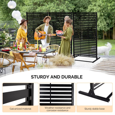 Metal Outdoor Privacy Screen 72 Inch By 49 Inch Freestanding Privacy Fence Panels Decor Room Divider For Patio Deck Balcony And Pool Built Tough With Interlocking Joints Weather Resistant Rustproof Durable shown with people enjoying outdoor gathering