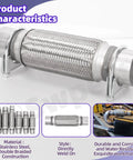 Heavy Duty Universal Stainless Steel Exhaust Flex Pipe Kit with 1.75 Inch Tube, dual braided design, U clamp visible