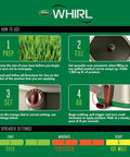 Instructional guide for using hand powered lawn spreader for grass seed fertilizer salt ice melt with adjustable arm support.