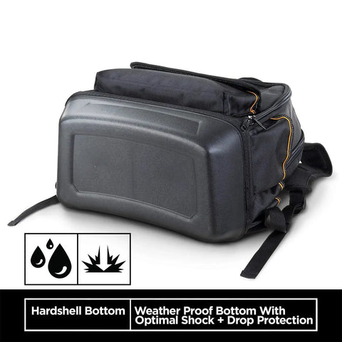35-Pocket Solid Molded Base Heavy-Duty Tool Backpack with Waterproof Reinforced Bottom and Laptop Compartment, side view