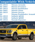 Compatible vehicles list above a yellow Nissan truck for Gear Shift Bushing Kit for Nissan Armada Frontier Pathfinder Titan Xterra Infiniti QX56 QX80 Suzuki Equator 4 Piece Set Replacement Transmission Shifter Linkage Cable Bushings For Easy DIY Repair.