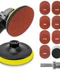 Five Inch Angle Grinder Sanding Disc Kit With Hook And Loop Backing Pad And Foam Buffing Pads For Drill Or Grinder Built For Quick Sanding On Diy Projects Includes Grits 40 80 120 240 320 600 800 showing sanding discs and attachments.