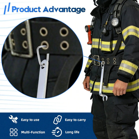 Slick Hassle Free Universal One Half Inch Fire Sprinkler Head Wrench attached to firefighter's gear for easy access.