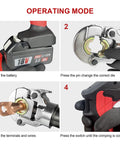 Heavy Duty Cordless Electric Wire Cable Crimping Tool Boasts 60KN Torque And Brushless Muscle Built Like A Tank Includes Dual 18V Packs And Twelve Quick Swap Dies For No Sweat Jobs And Smooth Reliable Crimps Always. Operating mode steps with battery installation and die change.