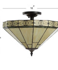 Cream And Black 16 Inch 2 Light Glass Or? And Metal Tiffany Style Mosaic Shade Semi Flush Mount Ceiling Light Fixture UL Listed With LED Bulbs Included For Living Room Hallway And Dining Areas, featuring a cream mosaic shade with metal design.