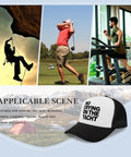 Breathable Trucker Hat for Men No Crying On The Yacht Style Plain Cap With No Sweat Band displayed with sports scene.
