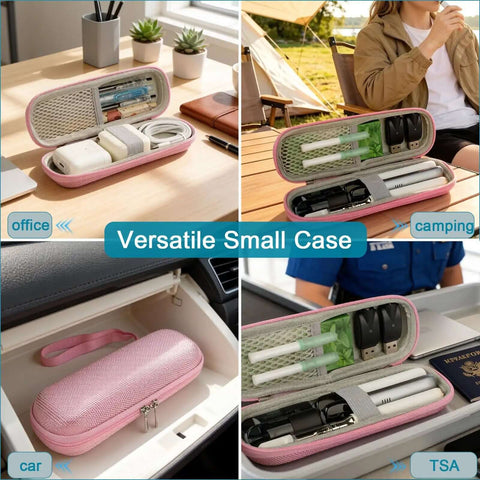 Dope Pink 510 Threaded Vape Case with Tough-Eva Shockproof Armor and Lush Velvet Lining organized with accessories in various settings.