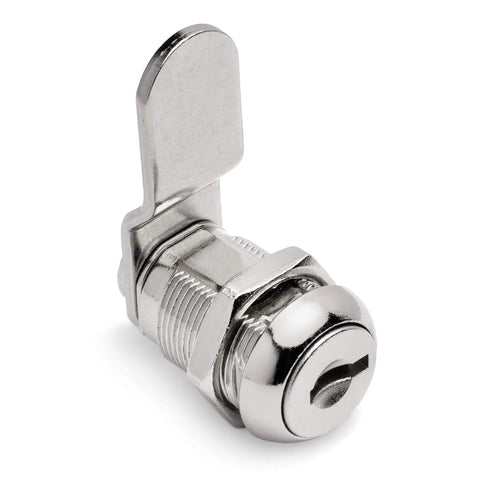 7/8 Inch Disc Tumbler Cam Lock Chrome Finish Keyed Alike 4 Pack With 2 Keys Keycode 644, close-up of single chrome lock