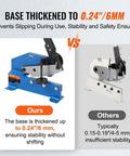 Comparison of 8 Inch Hand Plate Shear With Long Handle For Metal Cutting highlighting base thickness with a blue and white shear
