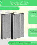 2 Pack KC850U Replacement Filters For Sharp Air Purifier FZC100HFU Style Easy Install Filtration Set