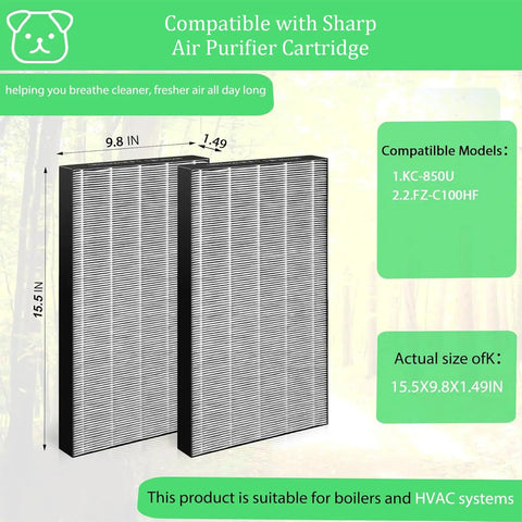 2 Pack KC850U Replacement Filters For Sharp Air Purifier FZC100HFU Style Easy Install Filtration Set