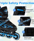 Adjustable Kids Inline Skates With Four Size Settings And Bright Light Up Wheels For Boys And Girls Indoor Outdoor Use Navy Medium