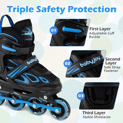 Adjustable Kids Inline Skates With Four Size Settings And Bright Light Up Wheels For Boys And Girls Indoor Outdoor Use Navy Medium
