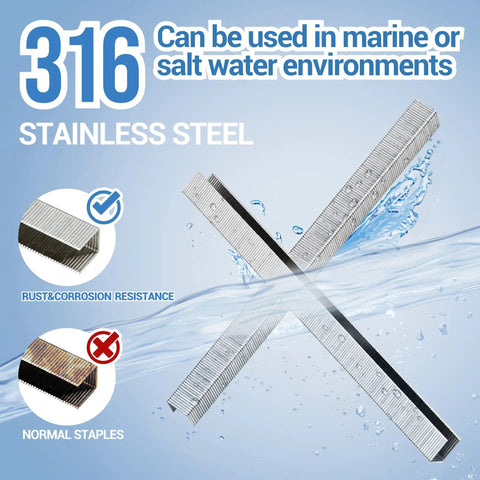 Heavy Duty 316 Stainless Steel Upholstery Staples in water, showcasing rust and corrosion resistance. Ideal for marine use.