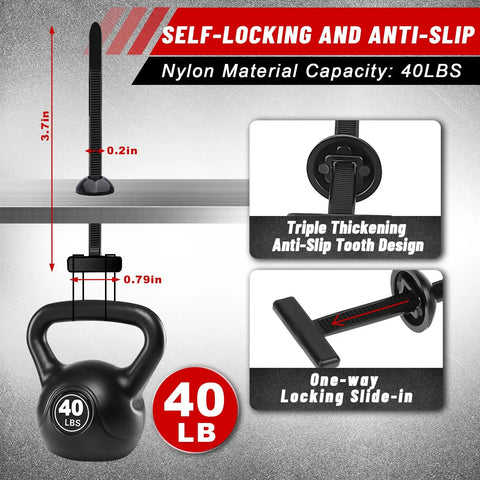 Universal Nylon Cable Tie Buckles 300 Pack Self Locking T Rivets Kit showing anti-slip design and 40lb capacity