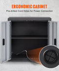 Foldable Wall Cabinet For Garage And Home Workshop, Metal Wall Locker With 26 Inch Size, 240 Lb Capacity, adjustable shelf, magnetic door, and power cord hole.