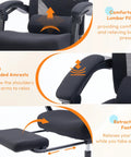 Comfy High Back Mesh Desk Chair With Foot Rest And Wheels For Ergonomic Support, Reclining Gaming Chair details shown
