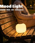 Cordless RGBW LED Table Lamp With Remote Control on park bench, portable outdoor lantern for dimmable mood lighting
