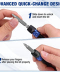 Close-up of hands using Six Inch Drill Bit Extension With Quick Release Bit Holder For Impact Drivers, showing bit insertion.