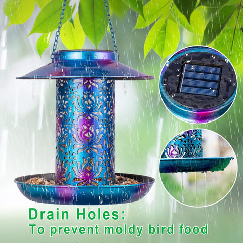 Solar Bird Feeder For Outdoors Hanging Lantern With S Hook Weatherproof Metal Feeder Lights Up At Night And Is Water Resistant Cardinals Garden Decor In Blue
