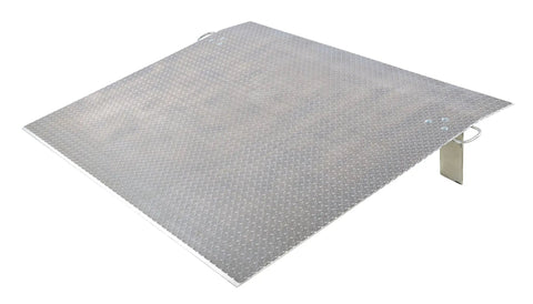 Heavy Duty Aluminum Dock Plate For Truck Moving Seventy Two By Sixty Inch 3/8 Thick Portable Freight Transfer Ramp with textured surface.