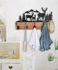 Wooden Deer Coat Rack With Five Hooks And Built-In Motion Sensor Light, Wall Mounted Entryway Organizer for Coats and Hat Display
