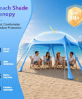 Grab And Go Beach Tent Sun Shelter 10x10 Ft UPF50 Plus Canopy with people enjoying shade on a sunny beach with ocean view