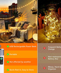 Camping String Lights 33Ft Long With 100 LEDs Rechargeable Outdoor Lights Waterproof USB Powered For Power Bank Or Adapter 13 Modes Warm White Cozy Vibe