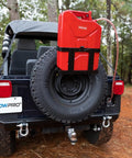 One Half Inch X Eight Foot Self Priming Jiggler Siphon Hose Transfers Gas Water Oil Fast Up To Four Gallons Per Minute No Sweat Quick Transfer Tube on jeep with red gas can