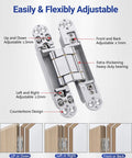 Hidden Door Hinges Set 6 By 2.5 By 1 Inch Concealed Zinc Alloy Hinges Silent Invisible 3 Way Adjustable with 180 Degree Swing