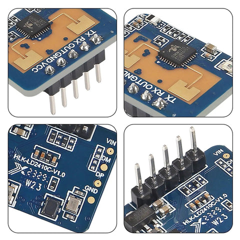 Two Pack Dope 24GHz Human Presence Radar Sensor Module LD2410C close-up showing pins and circuit board details