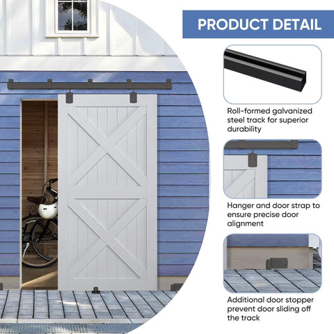 Outdoor Grade 8-Foot Sliding Barn Door Hardware Kit for Exterior Use, Heavy Duty Track System With Galvanized Steel Rails