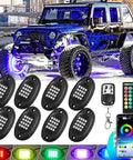 RGB LED Rock Lights Kit For Jeeps Trucks UTV RZR SUV Offroad Cars Waterproof IP68 with app and remote control setup