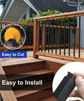 60 Pack 32 Inch Square Aluminum Deck Balusters Built Like A Tank Black Metal Spindles With Anti Uv Connectors Included Rustproof Railing Hardware For Wood Or Composite Porch And Backyard Decks on wooden deck with easy installation features.