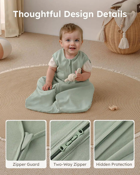 Baby wearing Baby Sleep Sack 0-6 Months Wearable Blanket Pack of 3 100% Organic Cotton GOTS Certified With Smooth Two Way Zipper TOG 0.5