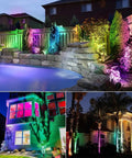 Rgbw Low Voltage Landscape Lights With Remote Control, 12W Led Outdoor Pathway Lighting Kit illuminating garden and buildings