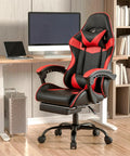 Ergonomic Gaming Chair With Footrest And Lumbar Support, Height Adjustable Office Chair With 360 Degree Swivel And Padded Headrest, Red And Black Color For Long Gaming Sessions, Pro Grade Comfort And Posture Support in office setting.