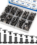 Slick Heavy Duty Black Chicago Screws And Leather Rivet Hardware Kit 128 Piece Binding Screw Assortment displayed in a divided case.